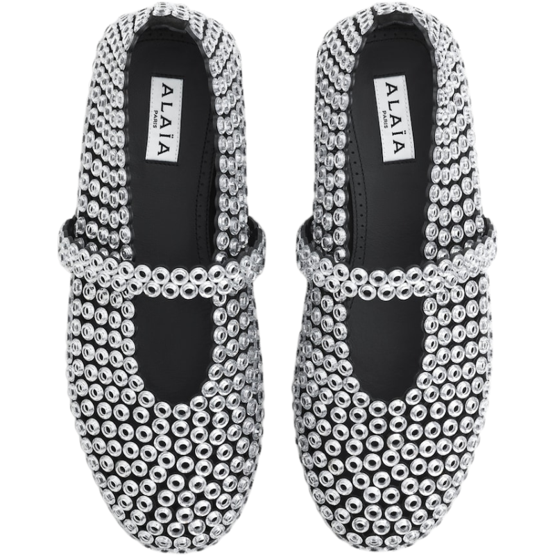 Alaïa Suede Glass-Embellished Ballet Flats